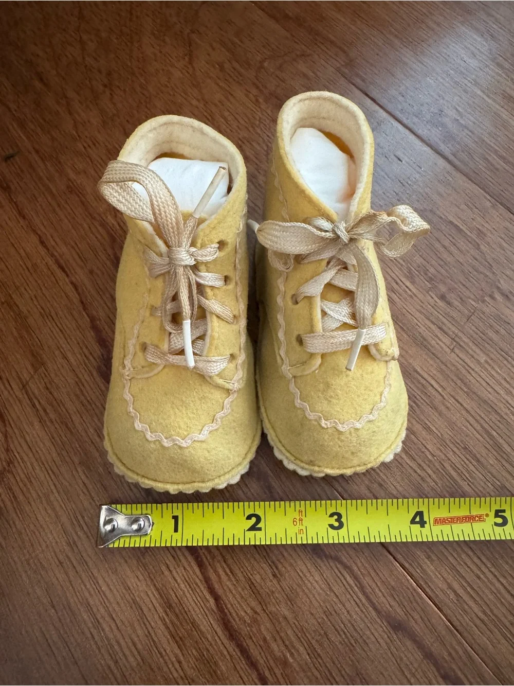 Vintage Baby Booties With original Box, Yellow Wool Lace-Up Booties So Sweet!
